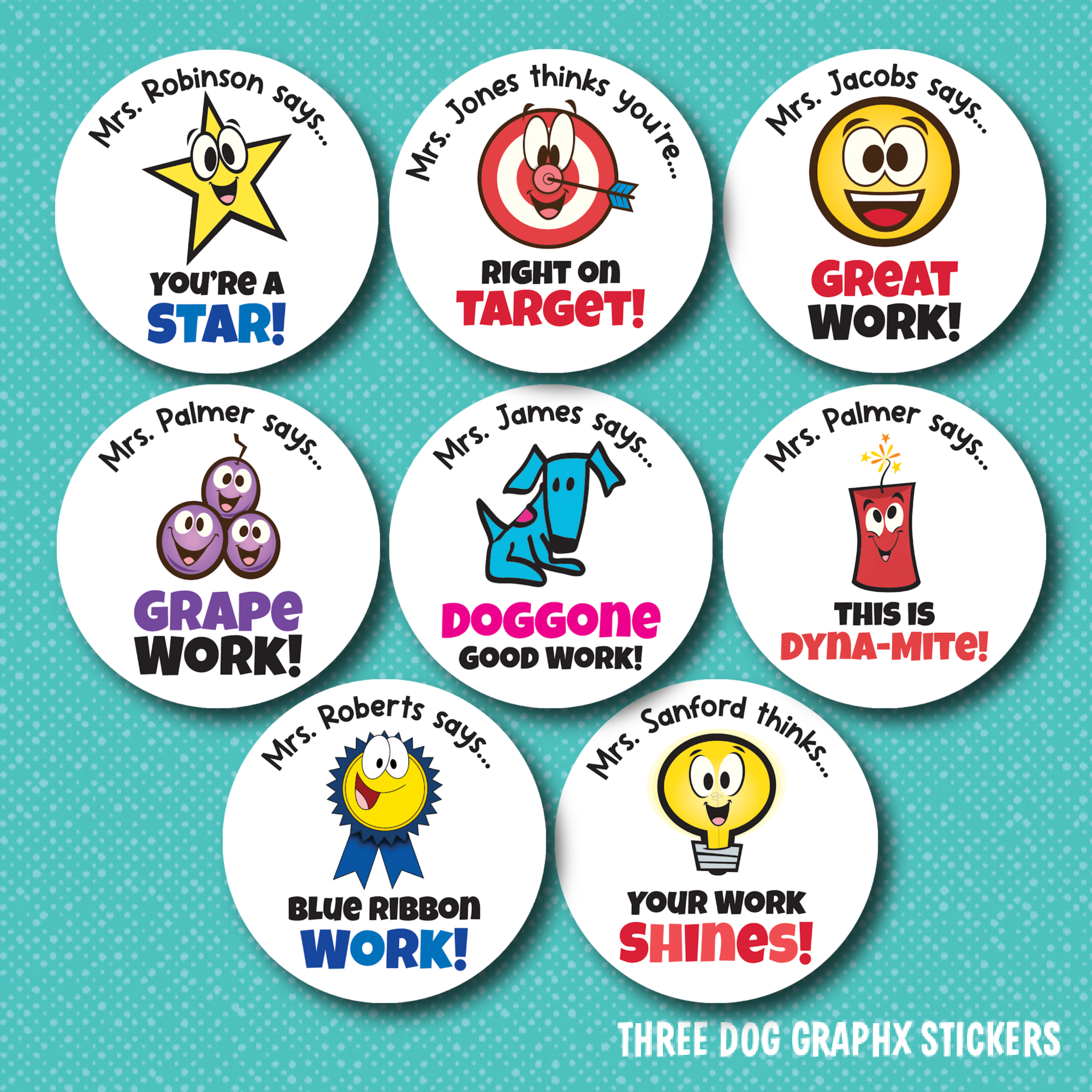 Personalized Good Work Teacher Stickers Set 1