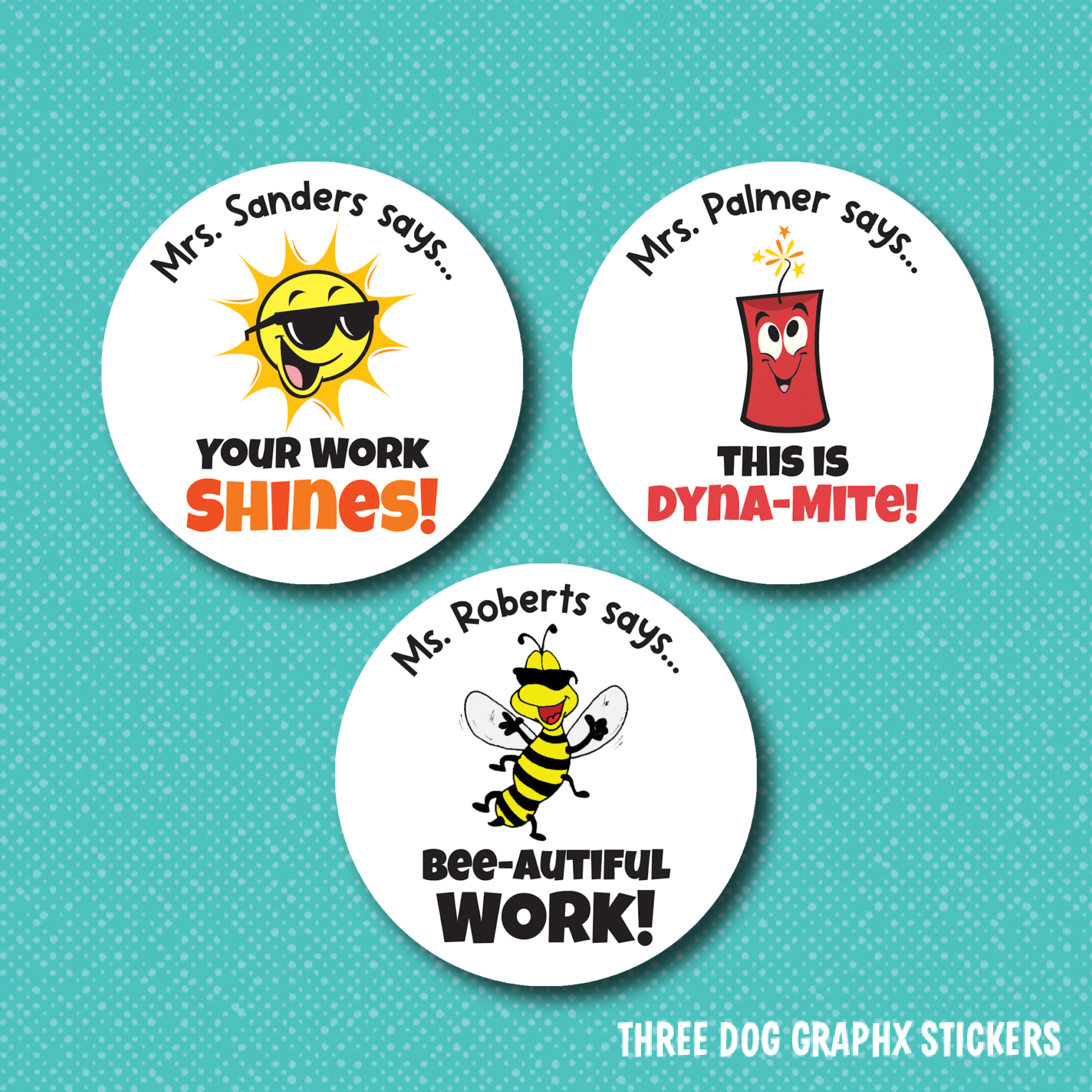 Personalized Teacher Stickers Set Dynamite Sun Bee